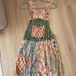 Blue Sky Green and Pink Floral quilt overall Dress